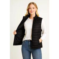 Şişme Fermuarlı Yelek Su Itici Kapitone Astarlı Kumaş Cepli Hafif Kışlık Spor Rahat Kalıp - Siyah