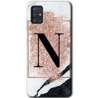 Galaxy A51 Kılıf HD Desen Baskılı Arka Kapak - Pembe Mermer Desenli N Harfi + Kırılmaz Cam