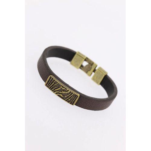 Eskitme Metal Zebra Aksesuarlı Kahverengi Deri Erkek Bileklik