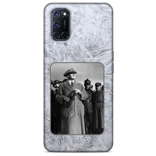 Oppo A92 Kılıf Atatürk (33) Hybrid Kılıf Beyaz Tüyler