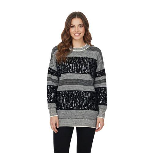 Kadın Pullu Çizgili Oversize Kazak 7592 BGL-ST04076