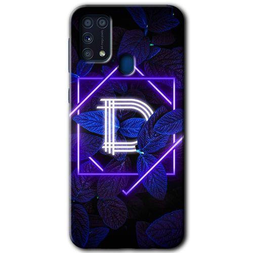 Samsung Galaxy M31 Kılıf HD Desen Baskılı Arka Kapak - Dark Neon Yaprak D Harfi