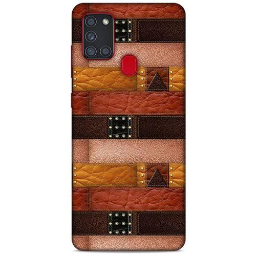 Samsung Galaxy A21s Kılıf Patchwork (33) Hybrid Kılıf Kahve Toz Pembe