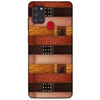 Samsung Galaxy A21s Kılıf Patchwork (33) Hybrid Kılıf Kahve Toz Pembe