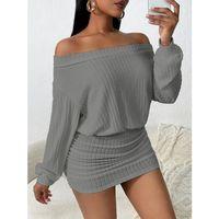 Kadın Uzun Kollu Madonna Yaka Yanlardan Büzgülü şardonlu Kaşkorse Mini Elbise