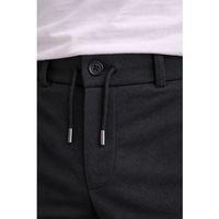 Erkek Diagonel Mikro Dokulu Duble Paça Cepli Pantolon Bağcıklı Bel, Modern Kesim - Siyah