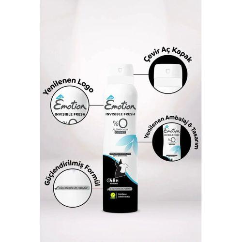 3 Adet Emotion Invisible Fresh Black & White Kadın Deodorant 150ml Vegan, Leke Bırakmaz