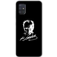 MRCİLETİSİM MRCİLETİSİM Samsung Galaxy A51 Kılıf HD Desen Baskılı Arka Kapak + Temperli Cam - Atatürk Silüet İmza