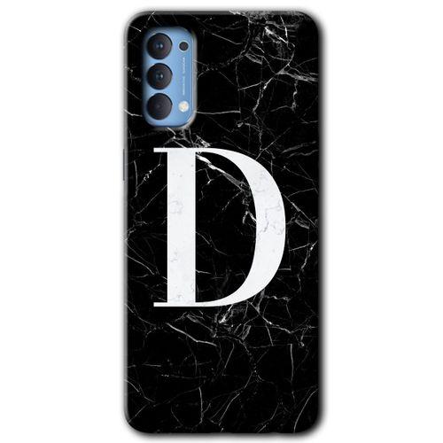 Oppo Reno 4 HD Baskılı Kılıf + 9D Tam Ekran Koruyucu - Siyah Mermer Desenli D Harfi