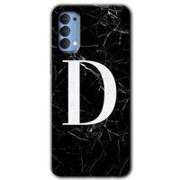 Oppo Reno 4 HD Baskılı Kılıf + 9D Tam Ekran Koruyucu - Siyah Mermer Desenli D Harfi