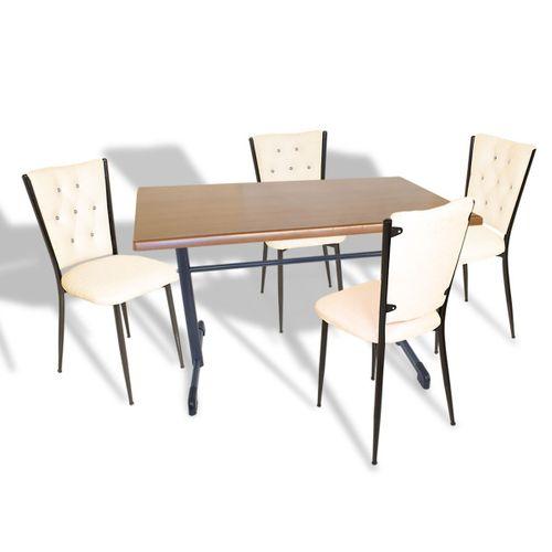 Dockers Halley - Kapitoneli Mutfak Masa Takımı - 70x120 (Werzalit, Wermodin veya Allzalit Tabla) - Koyu Ahşap-Krem