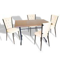 Dockers Halley - Kapitoneli Mutfak Masa Takımı - 70x120 (Werzalit, Wermodin veya Allzalit Tabla) - Koyu Ahşap-Krem