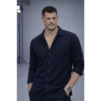 Apaş Yaka Oversize Müslin Kumaş Gömlek - Lacivert