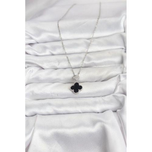 316L Çelik Zincir Gümüş Renk Yonca Model Zirkon Taşlı Kadın Kolye