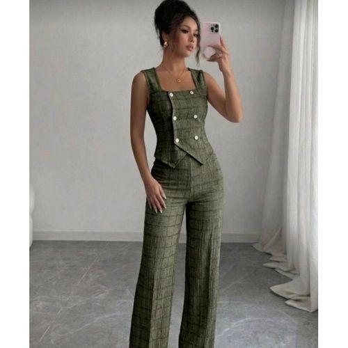 Kadın Düğmeli Bürümcük Kumaş Takım