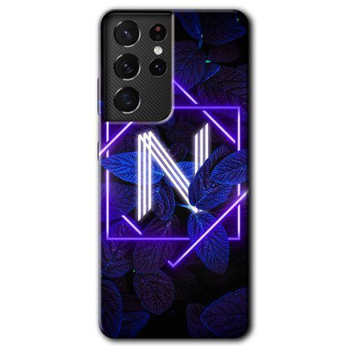 Potkal Hediye Fabrikası Samsung Galaxy S21 Ultra HD Baskılı Kılıf + 9D Tam Ekran Koruyucu - Dark Neon Yaprak N Harfi