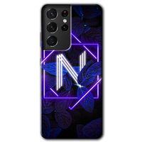 Potkal Hediye Fabrikası Samsung Galaxy S21 Ultra HD Baskılı Kılıf + 9D Tam Ekran Koruyucu - Dark Neon Yaprak N Harfi