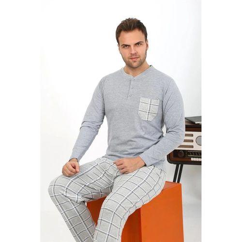 Erkek Uzun Kol Penye Gri Pijama Takımı