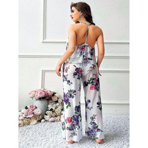 Özel Tasarım Büyük Beden Çiçek Desenli Fırfırlı 2'li Pijama Takımı