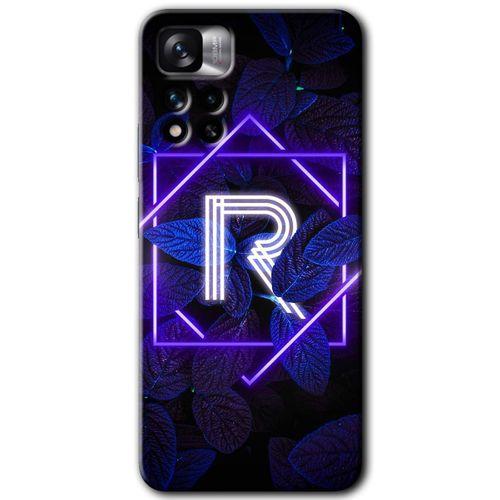 Potkal Hediye Fabrikası Xiaomi Redmi Note 11 Pro Plus 5G Kılıf HD Desen Baskılı Arka Kapak - Dark Neon Yaprak R Harfi