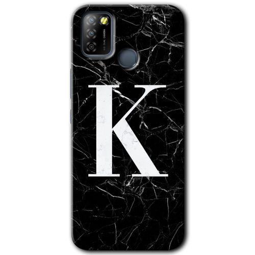 İnfinix Smart 5 Kılıf HD Desen Baskılı Arka Kapak - Siyah Mermer Desenli K Harfi