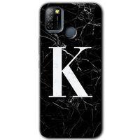 İnfinix Smart 5 Kılıf HD Desen Baskılı Arka Kapak - Siyah Mermer Desenli K Harfi