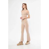 Yüksel Bel Fitilli İspanyol Paça Tayt - Bordo