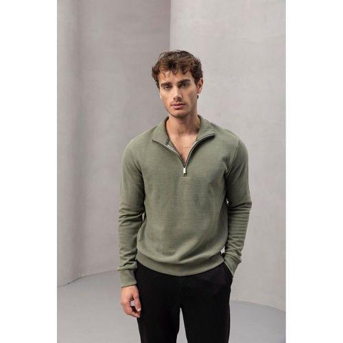 Lars Selanik Örme Kumaş Yarım Fermuar Erkek Sweatshirt - Haki