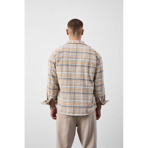 Jasper Relaxed Fit Pamuklu İnce Çizgili Oduncu Erkek Gömlek - Hardal