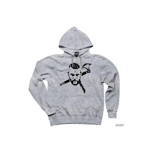 Vikings Ragnar Stencil Gri Kapşonlu Sweatshirt Hoodie