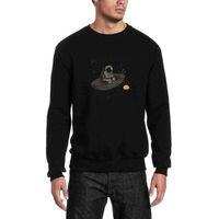 Astronot Balıkcı Baskılı Siyah Erkek Sweatshirt