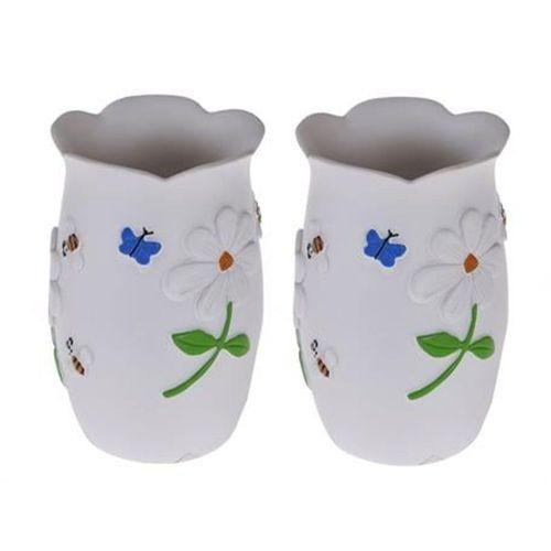 2 Adet Kalemlik Çiçekli Poliresin Model Ofis Gereci 7X7X10Cm