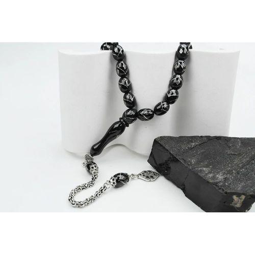 Oltu Taşı Beyzi Model Tek Zikzak Baklava İşlemeli Tespih