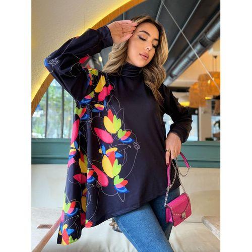 Kadın Uzun Kollu Balıkçı Yaka Asimetrik Kesim Mikro Bluz