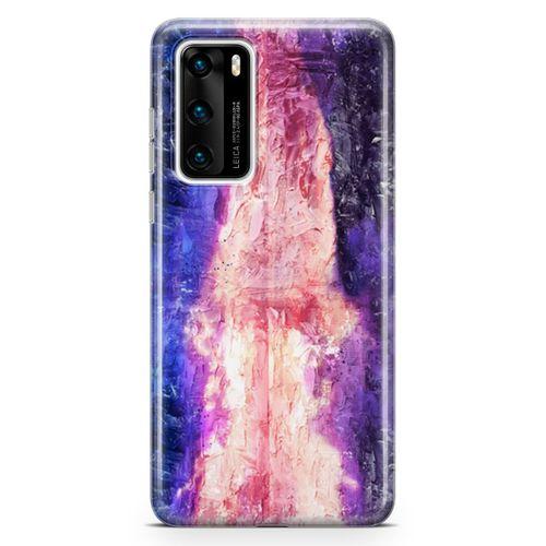 Huawei P40 Kılıf Mavi Mor Pembe Taş Arka Kapak Koruma Desenli Full Koruyucu