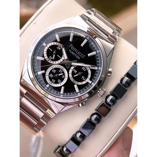 Ferrucci İç Fonksiyonları Aktif 30mt Suya Dayanıklı Çelik Kordon + Bİleklik Hediyeli Erkek Kol Saati VS.BLKT.0750