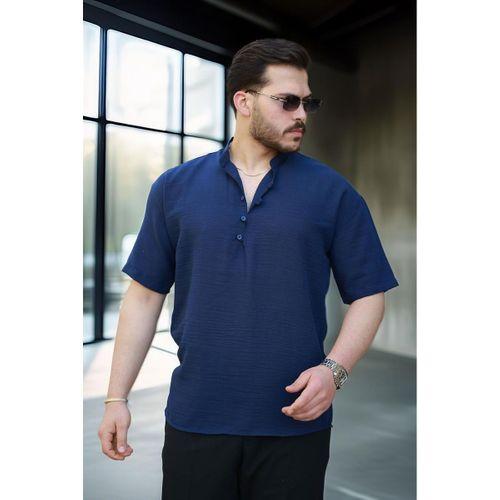 Wes Oversize Yarım Pat Bambu Kısa kol Gömlek - Lacivert