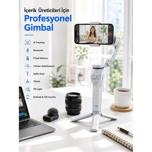 Akıllı Telefon Gimbal Sabitleyici 360° Takip Özellikli Profesyonel Video Çekim Stabilizeri