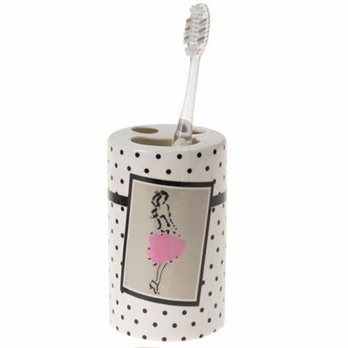 2 Adet Seramik Diş Fırçalık Pembe Elbiseli Kadın Model 7X7X11Cm Banyo Seti