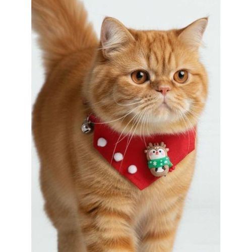 Christmas Squirrel Yılbaşı Kedi Bandanası | Ponponlu Kırmızı Noel Boyun Aksesuarı | Sevimli Sincap Figürlü Kedi Süsü