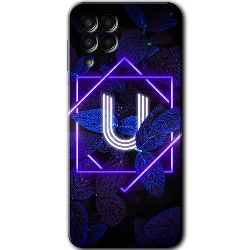 Samsung Galaxy M33 Kılıf Baskılı Kapak - Dark Neon Yaprak U Harfi +Tam Kaplayan Mat Seramik