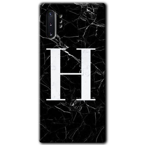 Galaxy Note 10 Plus Kılıf HD Desen Baskılı Arka Kapak - Siyah Mermer Desenli H Harfi