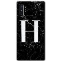 Galaxy Note 10 Plus Kılıf HD Desen Baskılı Arka Kapak - Siyah Mermer Desenli H Harfi