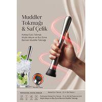 Kokteyl Ezici Tokmak - 22 cm Tırtıklı Başlık Mojito Meyve ve Buz Ezme Barmen Muddler Tokmağı Profesyonel 304 Saf Paslanma Çelik 723437