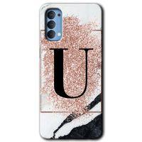 Oppo Reno 4 Kılıf HD Desen Baskılı Arka Kapak - Pembe Mermer Desenli U Harfi