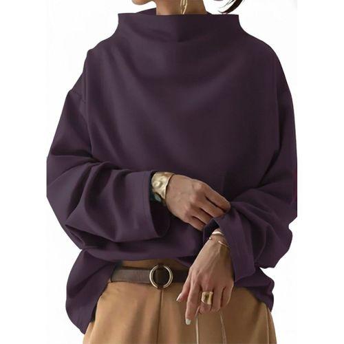 Kadın Uzun Kollu Geniş Balıkçı Yaka Modal Mürdüm Bluz