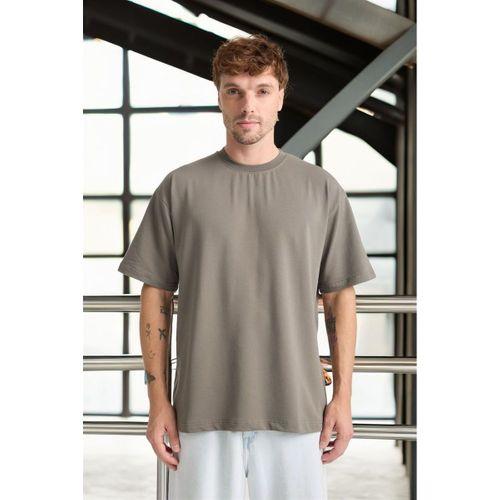 İki İplik Kumaş Pamuklu Bisiklet Yaka Basic Oversize Erkek T-Shirt - Kapari