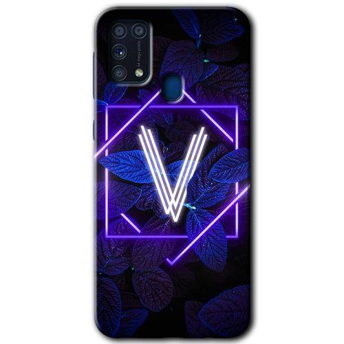 Samsung Galaxy M31 Kılıf Baskılı Kapak - Dark Neon Yaprak V Harfi +Tam Ekran Koruyucu