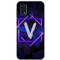 Samsung Galaxy M31 Kılıf Baskılı Kapak - Dark Neon Yaprak V Harfi +Tam Ekran Koruyucu