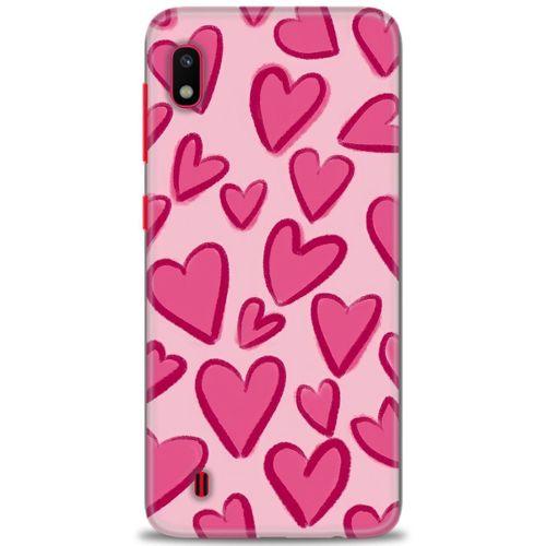Samsung Galaxy A10 Kılıf HD Baskılı Kılıf - Pembe Kalp + Tam Ekran Koruyucu